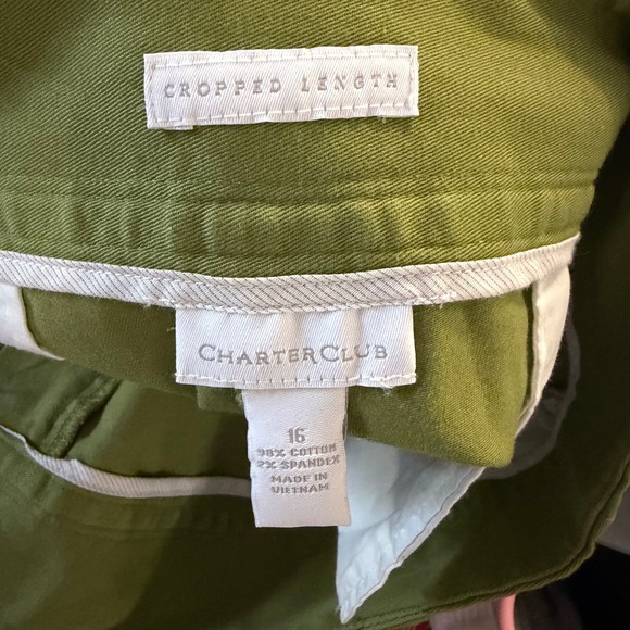 Charter Club Size 16 Green Cropped Pants Button Hem Cotton Stretch - Picture 7 of 9